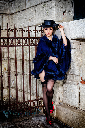 Sexy Fashion photo shoot in Venice Italy showing an image of a woman wearing lingerie at the Punta della Dogana.
