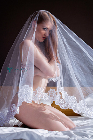 Emotive Bridal Boudoir Photo of a nude woman on a bed covered with a bridal veil.