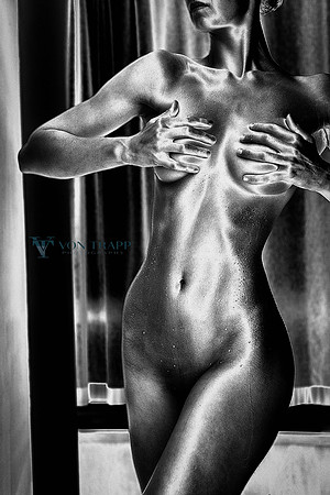 Art nude photo of a woman torso with a silver colored body.