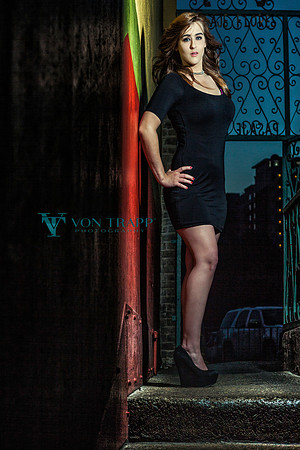 Glamour photo taken in San Antonio at sunset near the River Walk of a sexy woman.