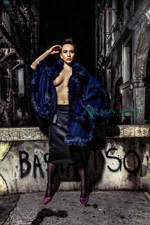 Sexy and provocative fashion photo taken in Venice Italy at night.