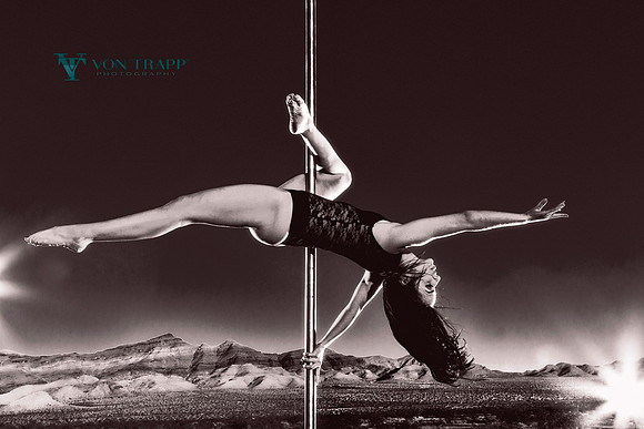 Woman in the desert near Las Vegas pole dancing.