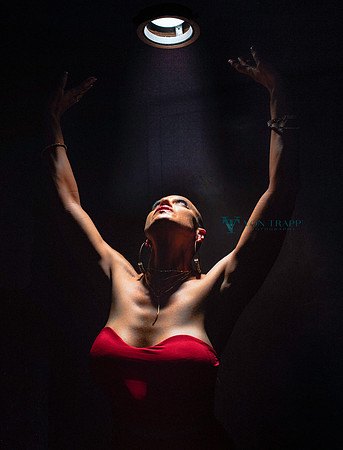 Emotive portrait of a busty woman.
