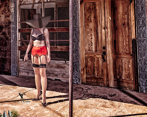 Color lingerie glamour photo of a woman posed outdoors in West Texas.