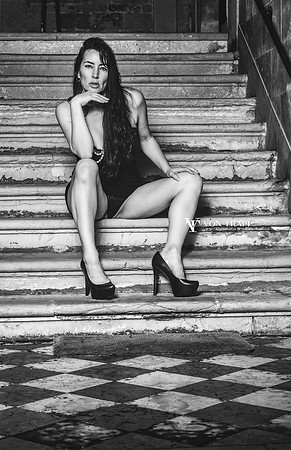 Glamour photo taken in Venice of a sexy-hot woman in lingerie.