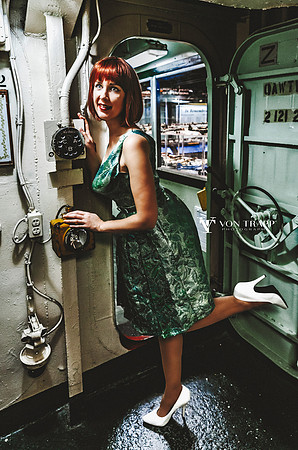 Retro-inspired pinup photo taken aboard the USS Lexington.