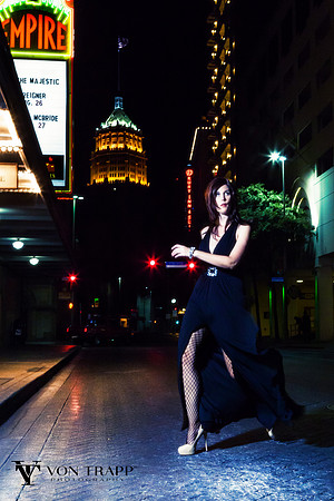 Sexy woman in a long gown on a San Antonio street.